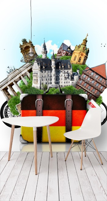 Picture of Germany german landmarks travel and retro suitcase
